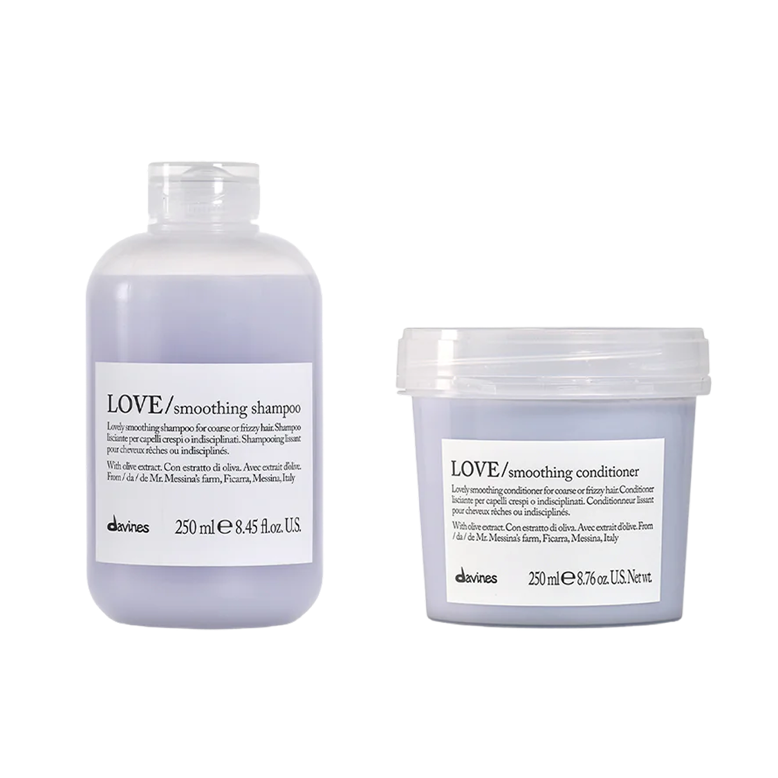DAVINES LOVE SMOOTHING Szampon + odżywka zestaw do włosów puszących się 250 ml + 250 ml
