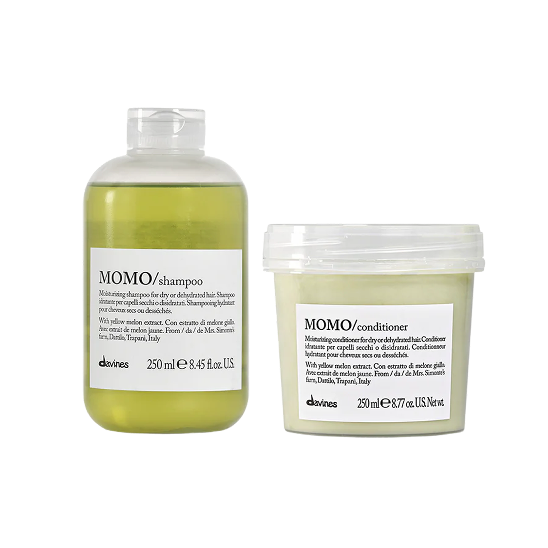 DAVINES MOMO Szampon +odżywka nawilżający zestaw do włosów odwodnionych 250 ml + 250 ml