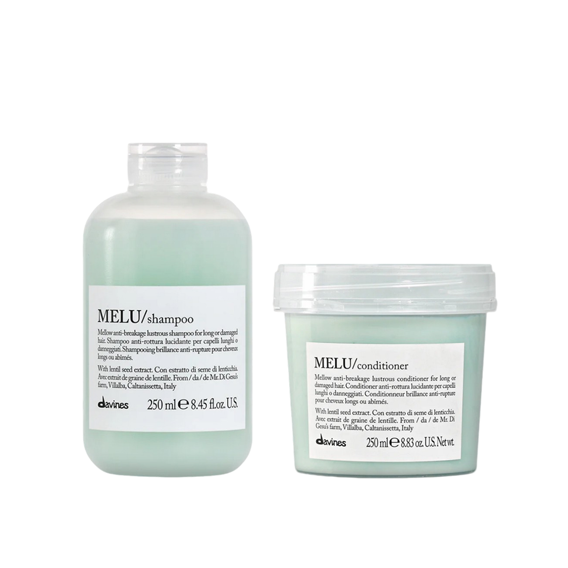 DAVINES MELU Szampon + odżywka zestaw zapobiegający łamliwości włosów 250 ml + 250 ml